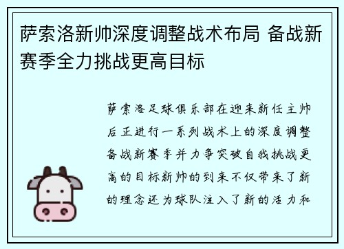 萨索洛新帅深度调整战术布局 备战新赛季全力挑战更高目标